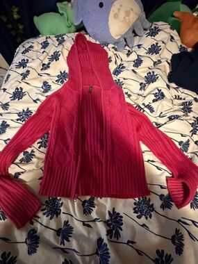 Hooded Cable Knit Women's Sweater Cardigan - Pink